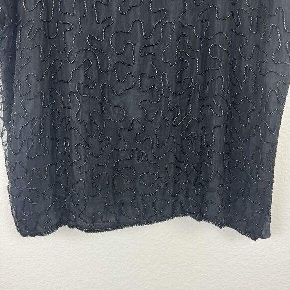 Vintage Elegance By Anujan Beaded Sequin Short Sleeve Silk Blouse Black Medium - Picture 13 of 15